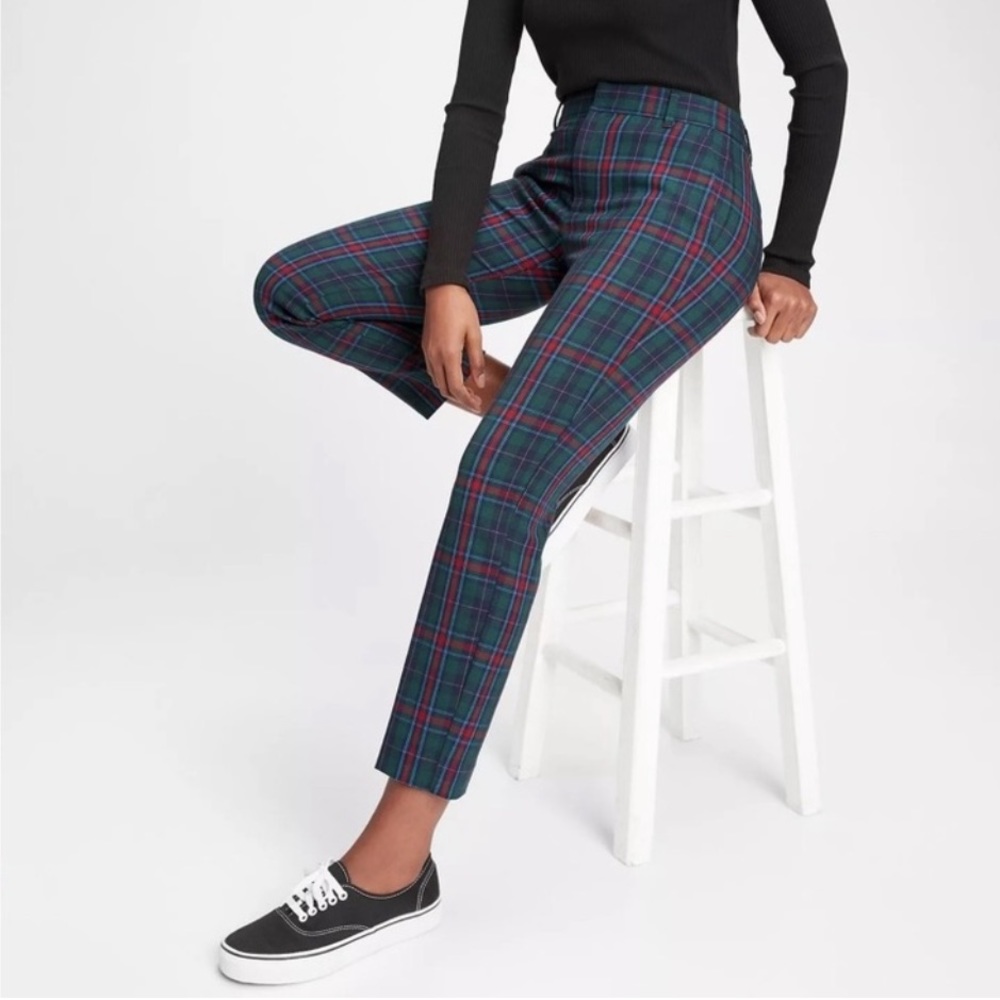 NWT Gap slim stretch high rise plaid pants
